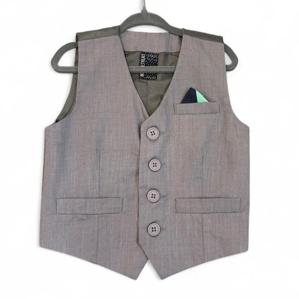 No Retreat Toddler Boys Grey Button Front Suit Vest Pocket Square Size 2T Teal